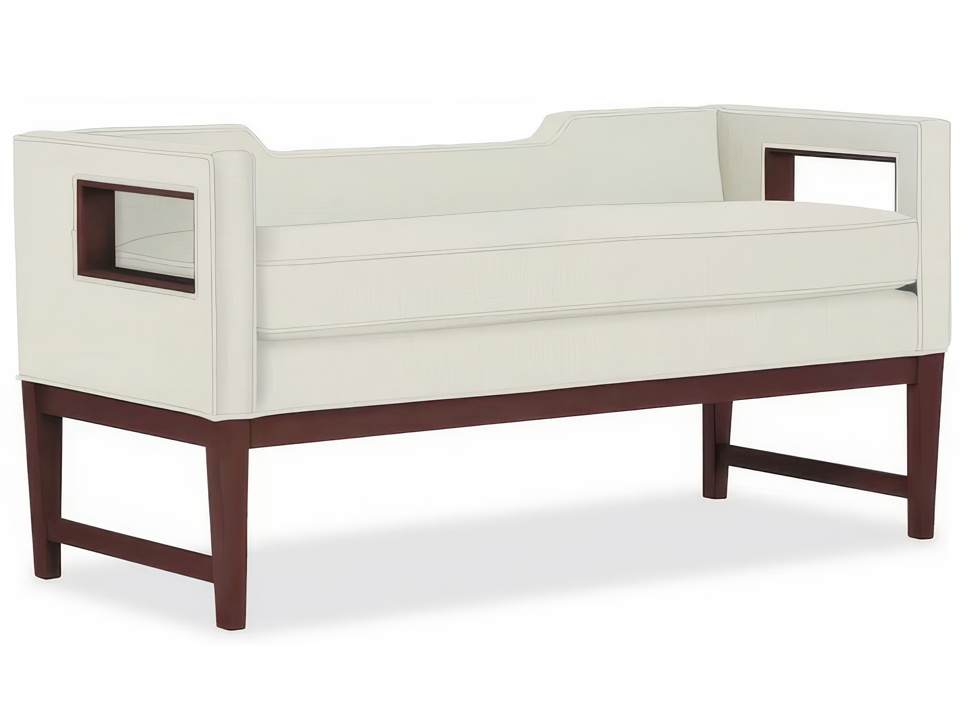 Open-Arm Upholstered Settee with Wood Base