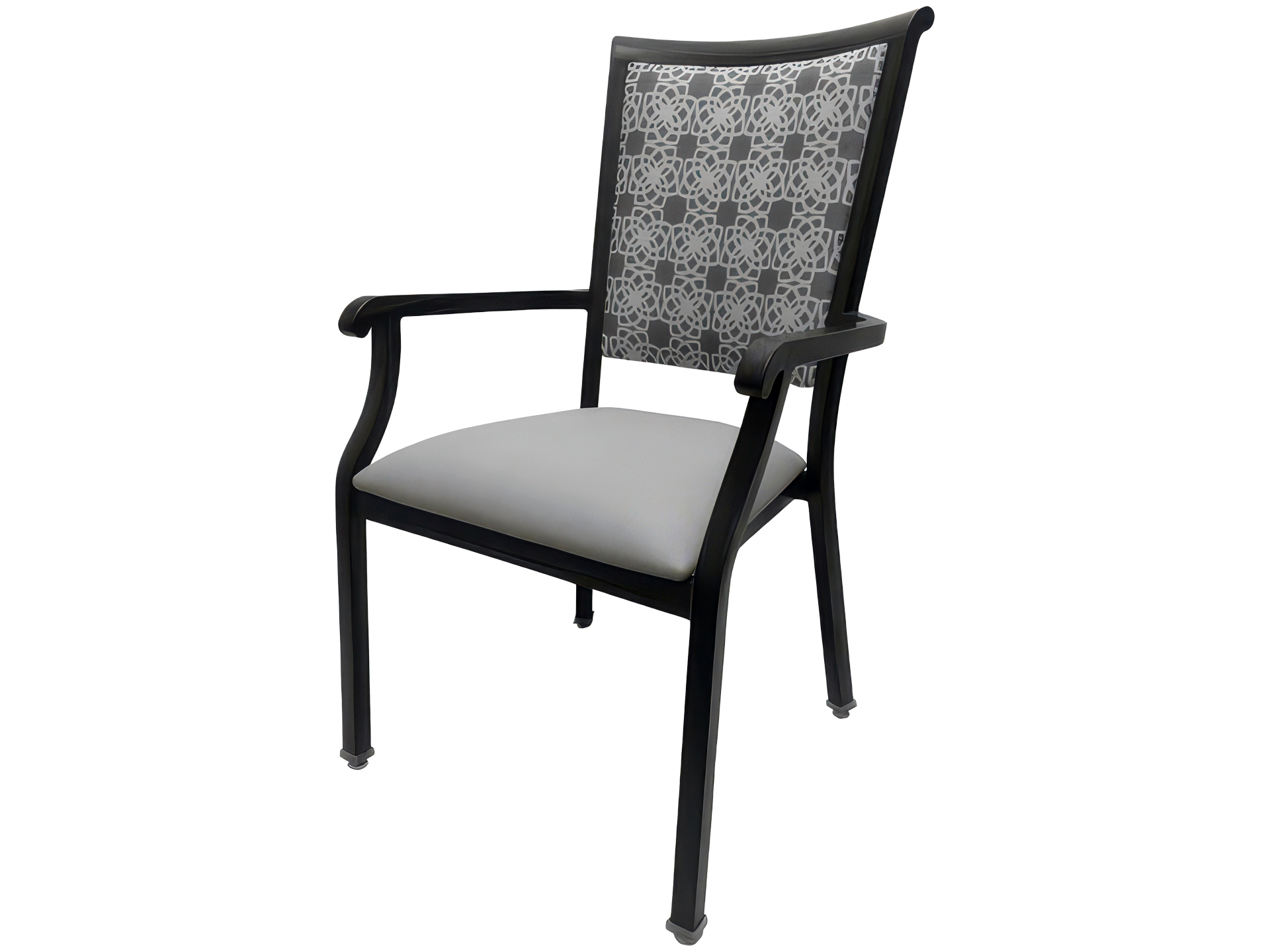 Aluminum Lattice-Back Design Arm Chair with Upholstered Seat