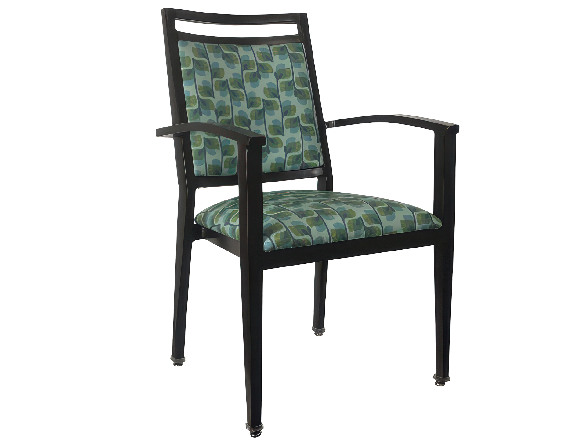 High-Back Aluminum Arm Chair with Patterned Upholstery